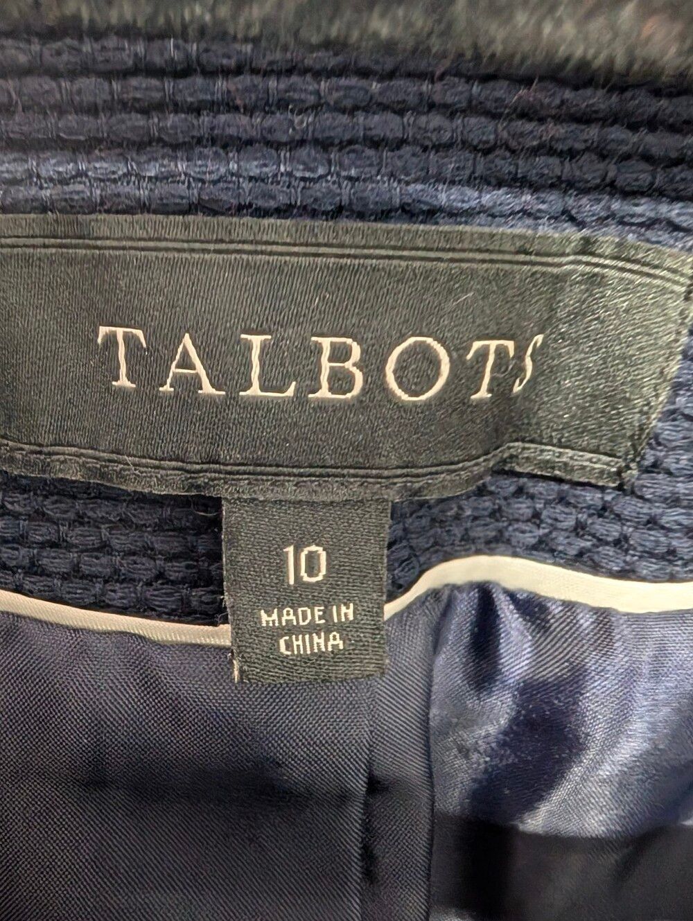 Talbots Navy Textured Trim Blazer Jacket Women’s Size 10 Preppy Coastal Workwear - Picture 3 of 6